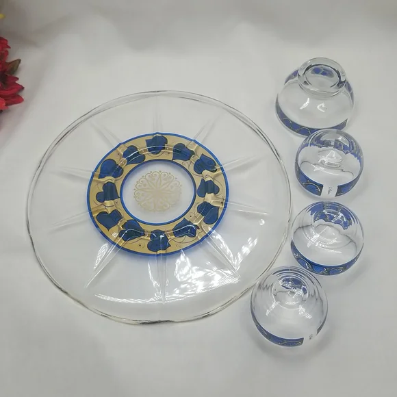 Culver Glass Mid Century Modern Blue Hearts Bar Set - Picture 3 of 16